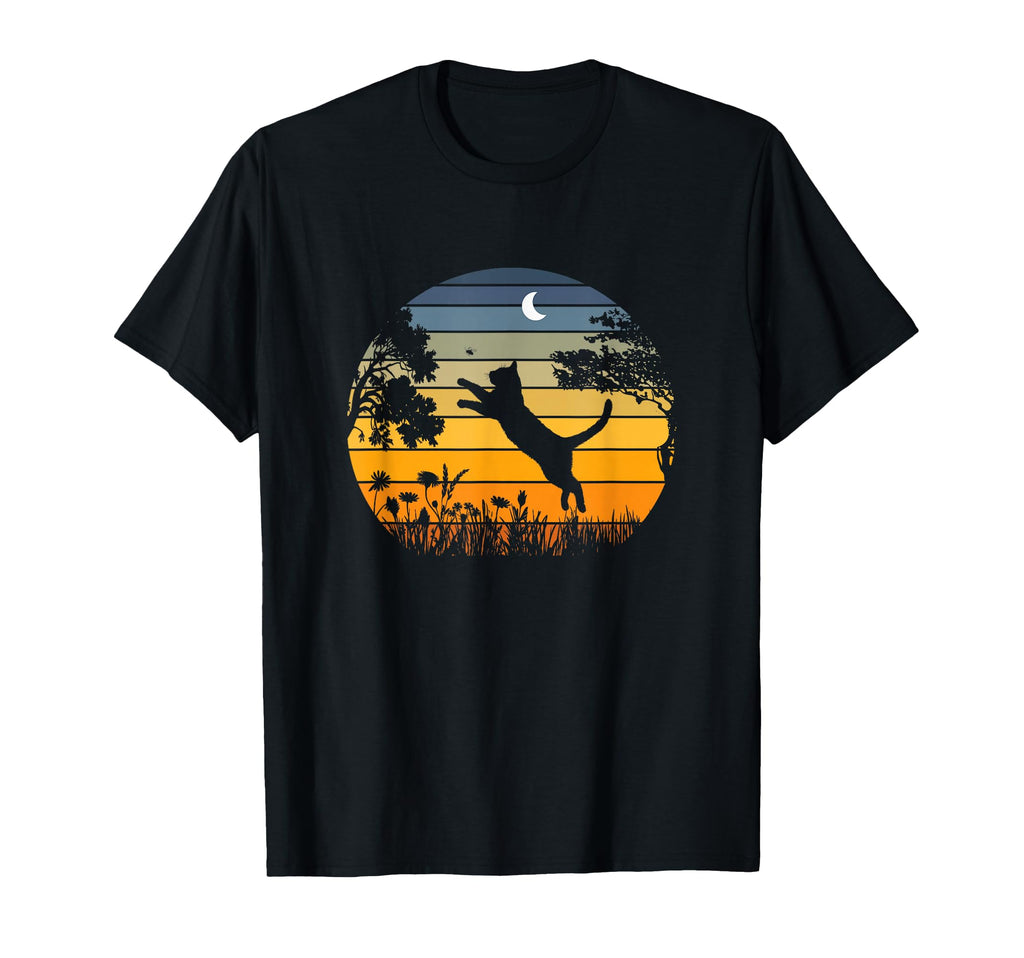 Funny Sunset Garden Nature Tabby Cat T-Shirt - Novelty Apparel Men Women - T-Shirt, Sweatshirt, Hoodie