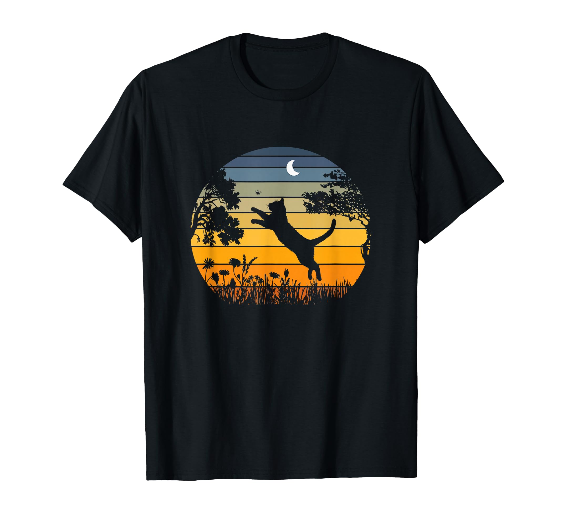 Funny Sunset Garden Nature Tabby Cat T-Shirt - Novelty Apparel Men Women - T-Shirt, Sweatshirt, Hoodie