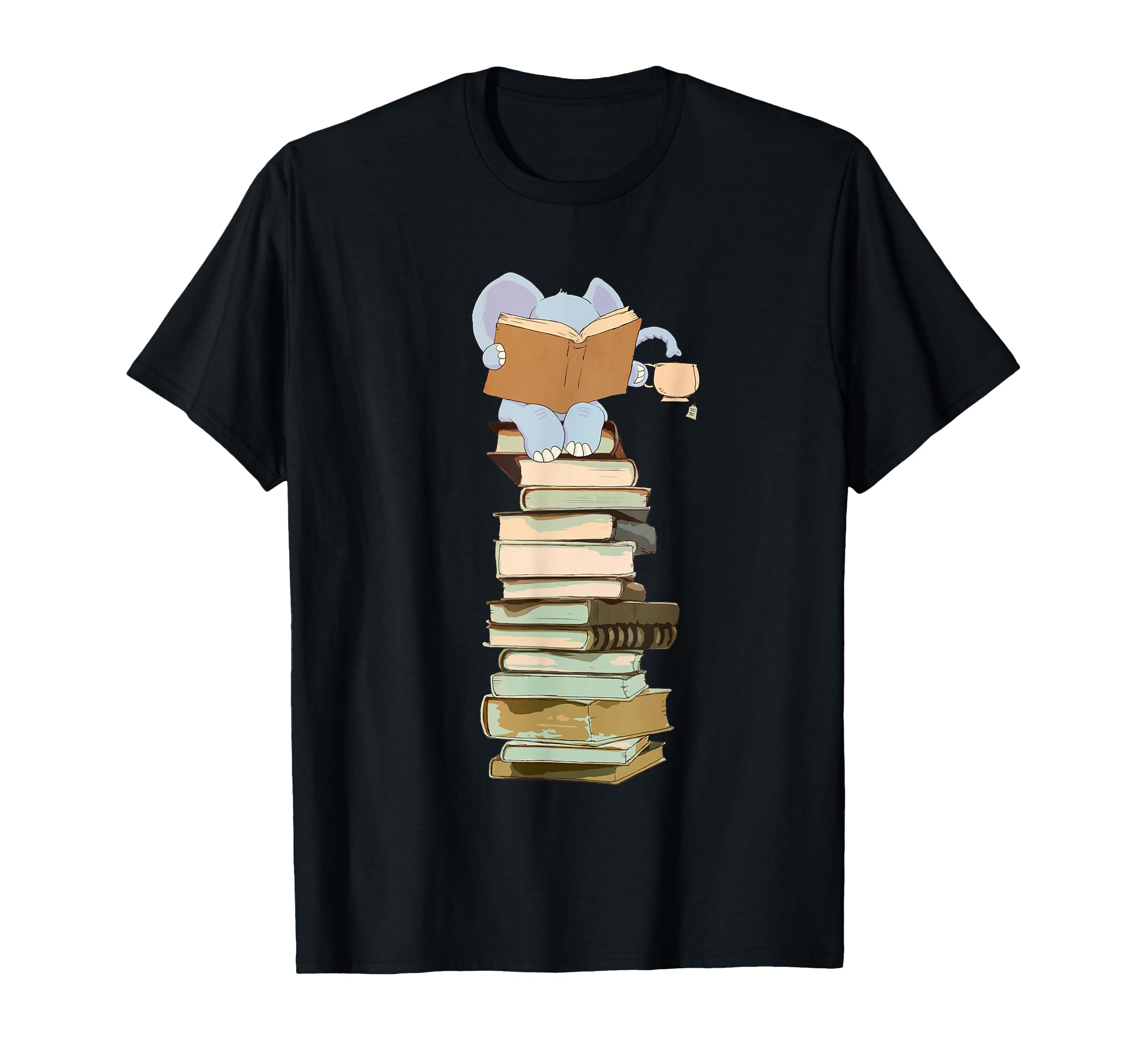Kawaii Elephant Books Coffee Tea Gift T-Shirt - Graphic Print for Adults - T-Shirt, Sweatshirt, Hoodie
