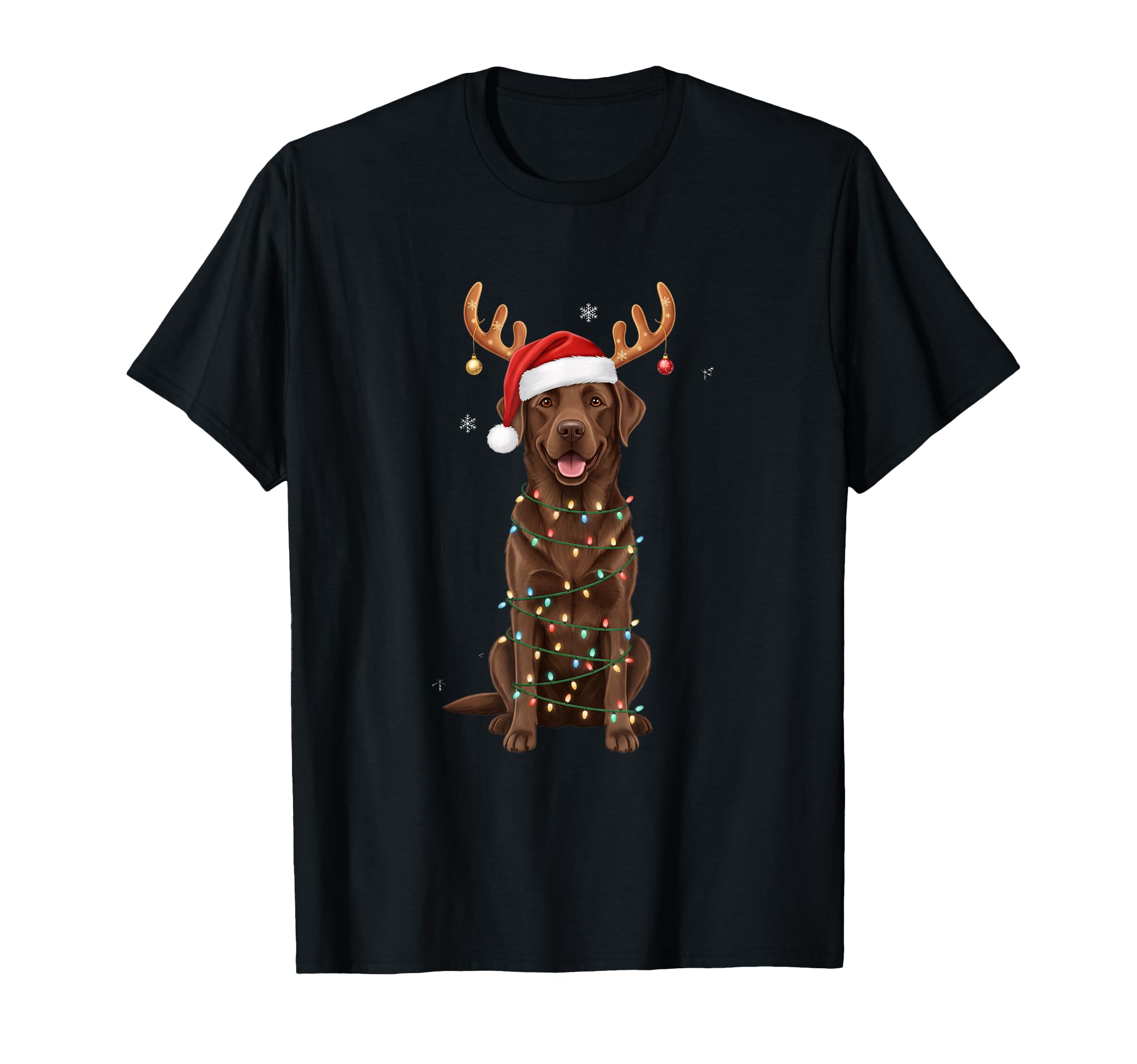 Chocolate Labrador Santa Hat Lights T-Shirt - Aesthetic Graphic for Adults - T-Shirt, Sweatshirt, Hoodie