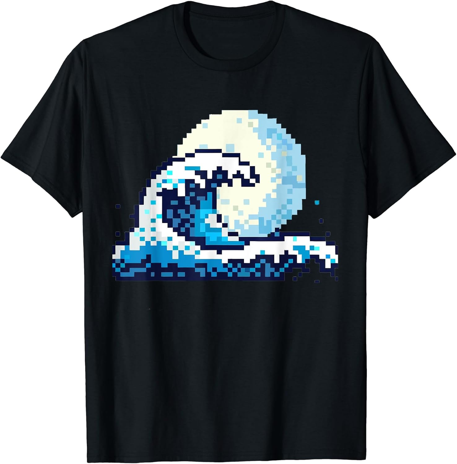The Great Kanagawa Wave Pixel Art Retro Full Moon - Adult & Kids T-Shirts, Sweatshirts & Hoodies apparel design preview 1