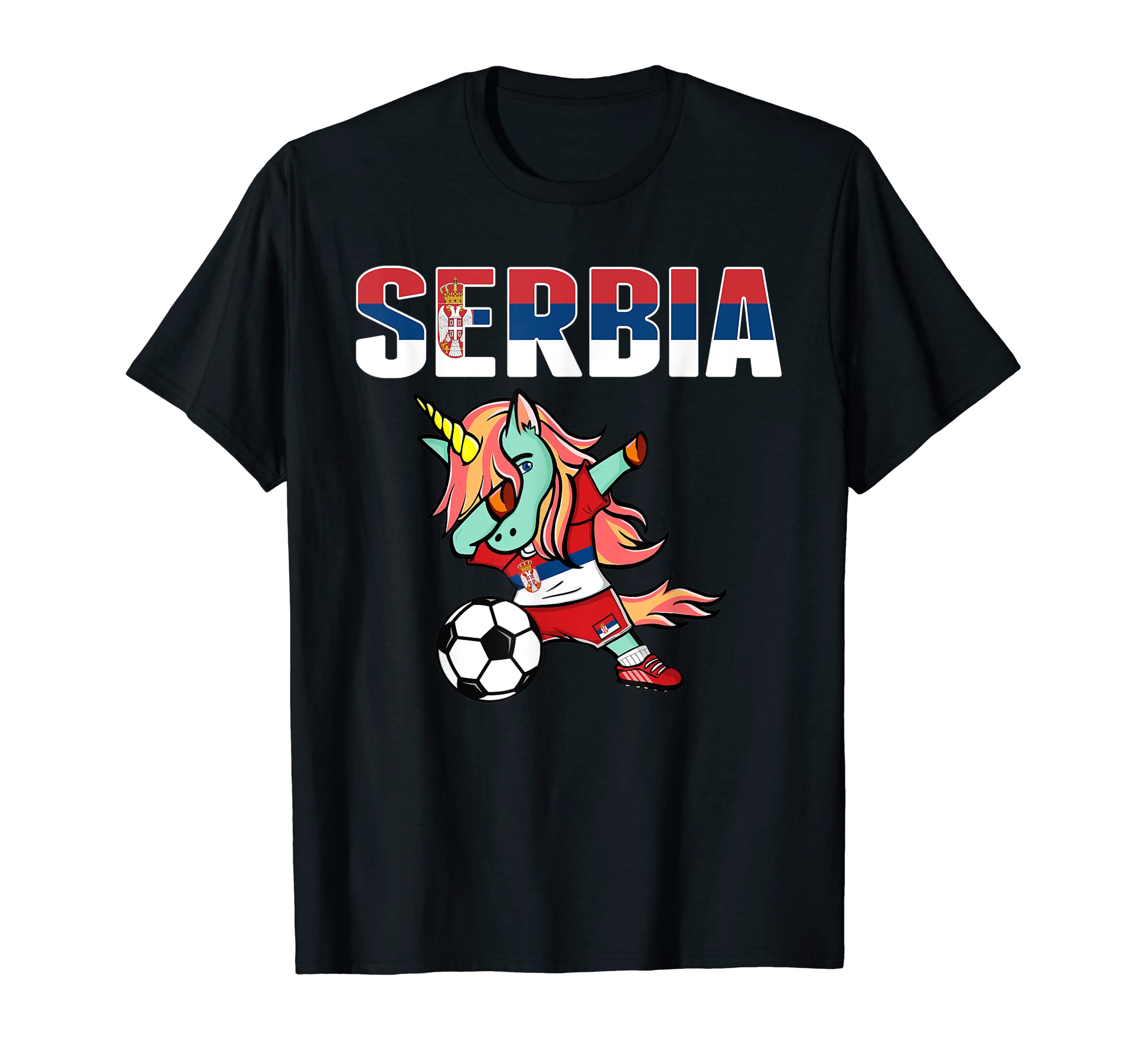 Dabbing Green Unicorn Serbia Soccer T-Shirt - Custom Art Print for Adults - T-Shirt, Sweatshirt, Hoodie