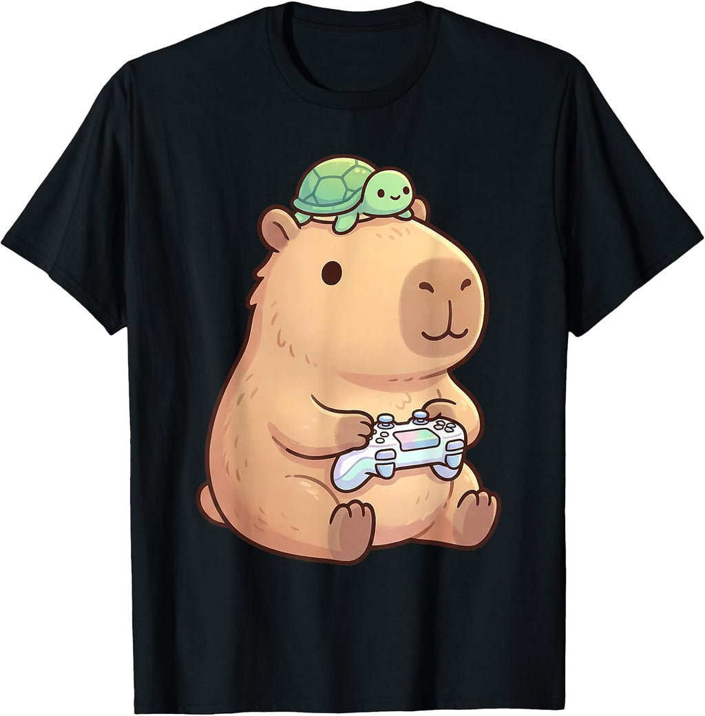 Cute Capybara Anime Gamer Turtle Funny Graphic Kawaii - Adult & Kids T-Shirts, Sweatshirts & Hoodies apparel design preview 1
