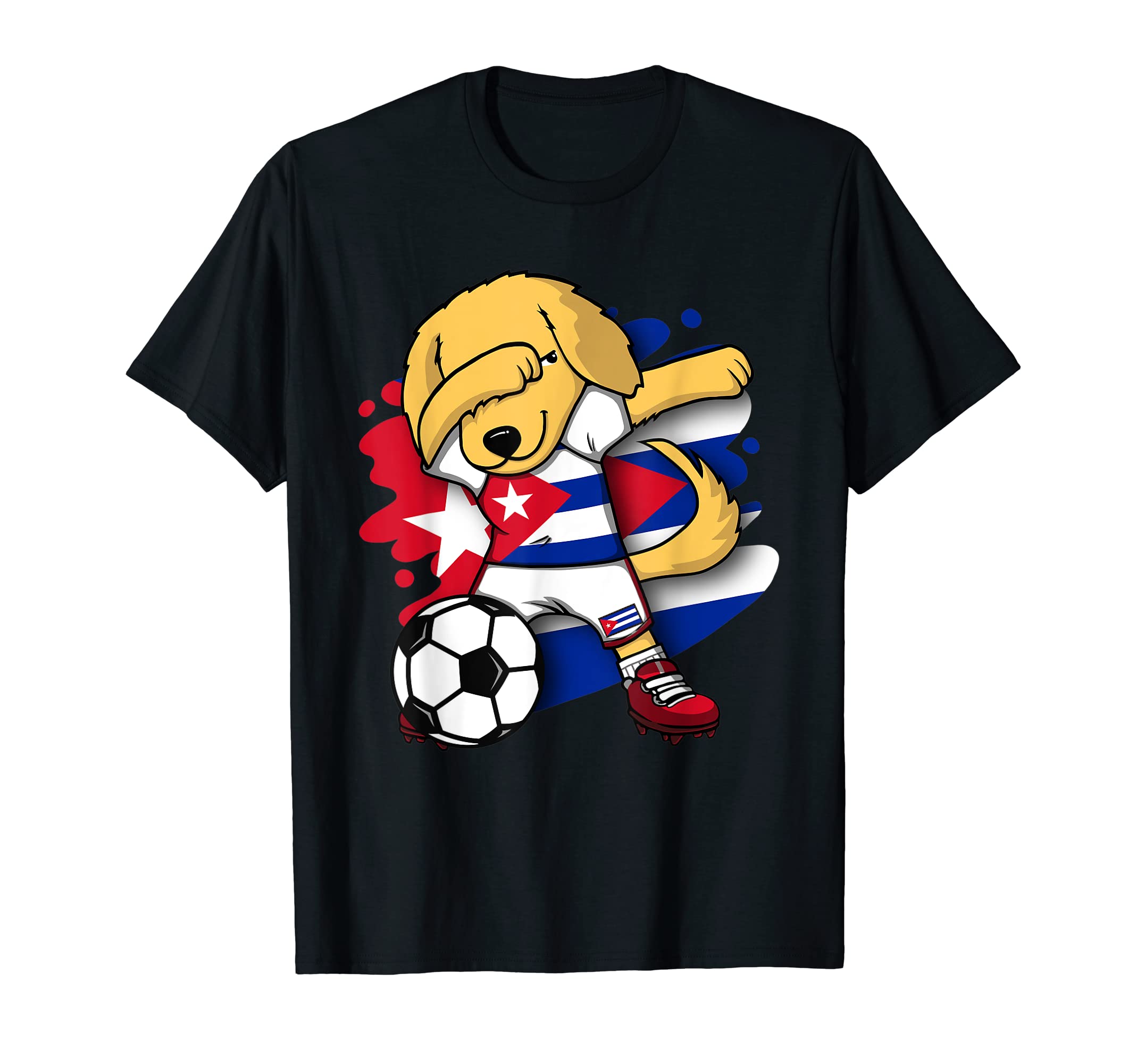 Dabbing Golden Retriever Cuba Soccer T-Shirt - Novelty Apparel Men Women - T-Shirt, Sweatshirt, Hoodie