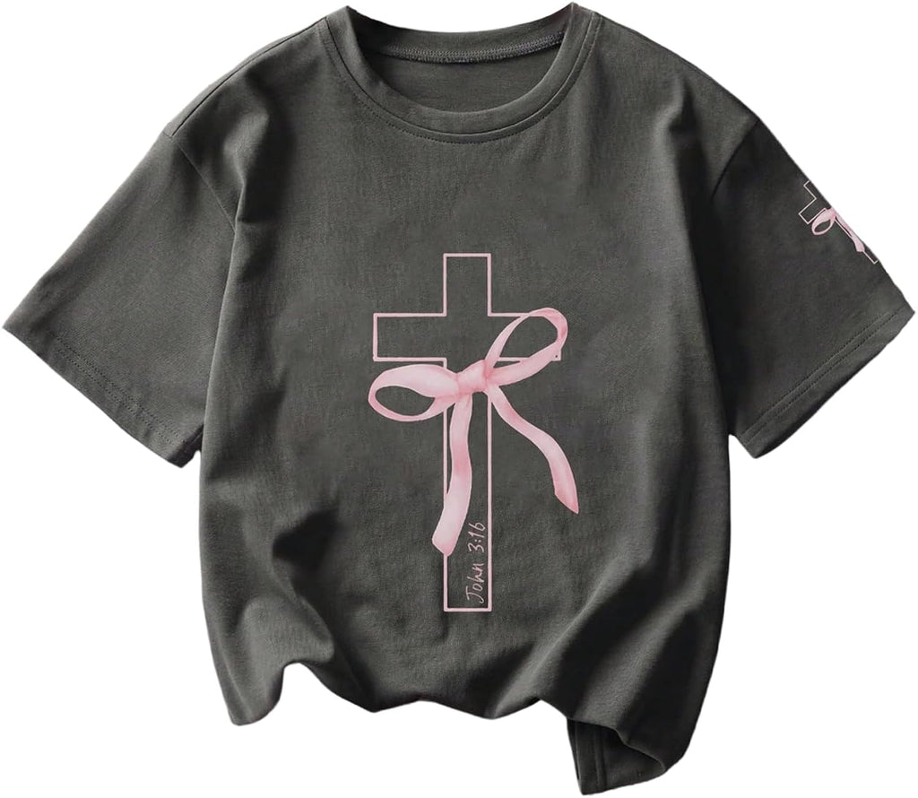 Girl's Graphic Bow Print Short Sleeve Crewneck Drop - Adult & Kids T-Shirts, Sweatshirts & Hoodies apparel design preview 1