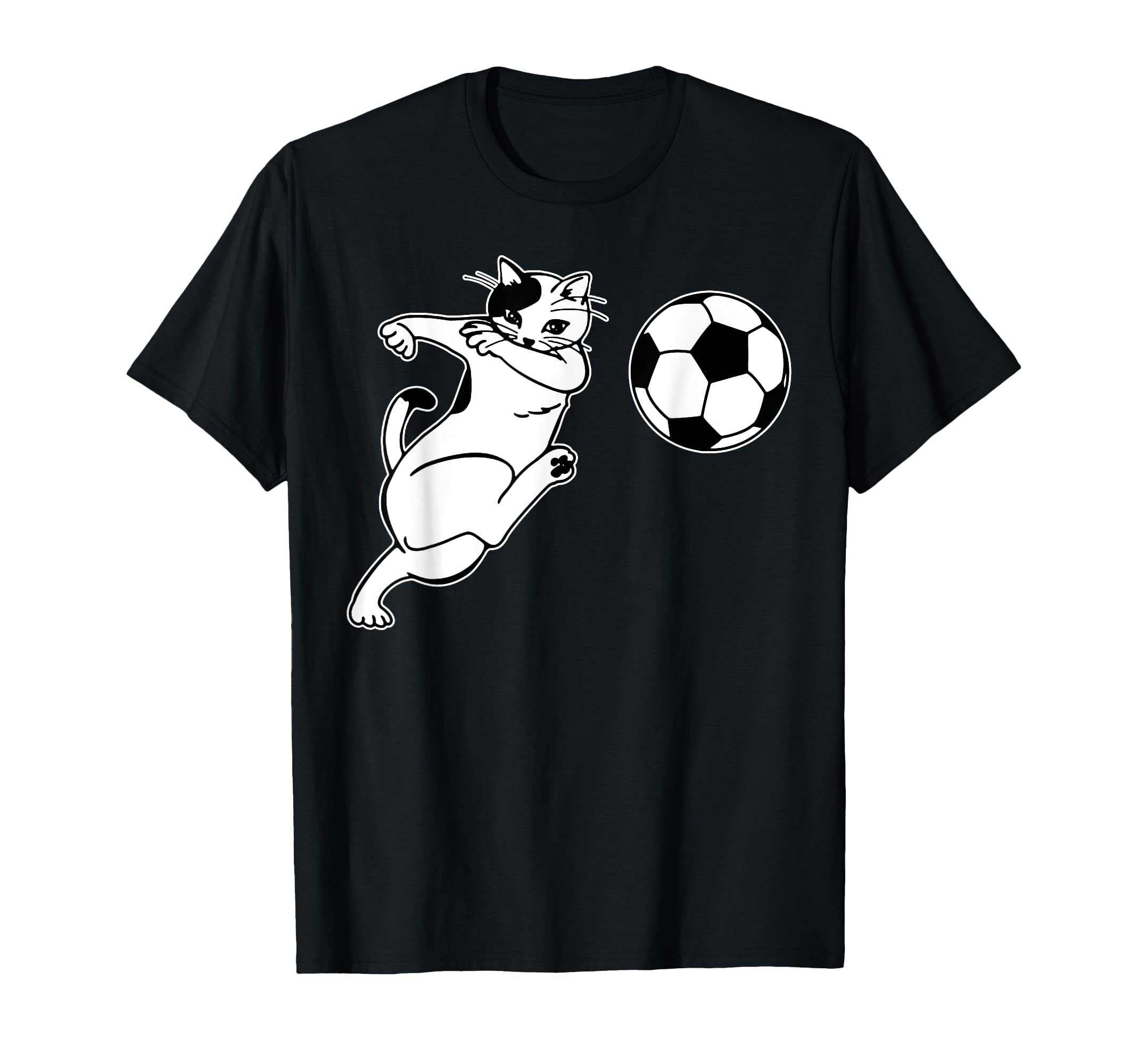 Dabbing Cat Soccer Ball Kick Fun T-Shirt - Graphic Print Men Women - T-Shirt, Sweatshirt, Hoodie