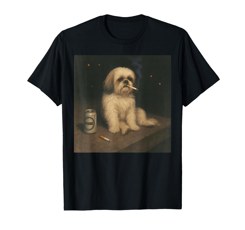 Shih Tzu Night Mood Funny Dog Smoking T-Shirt - Fun Novelty Design Unisex - T-Shirt, Sweatshirt, Hoodie