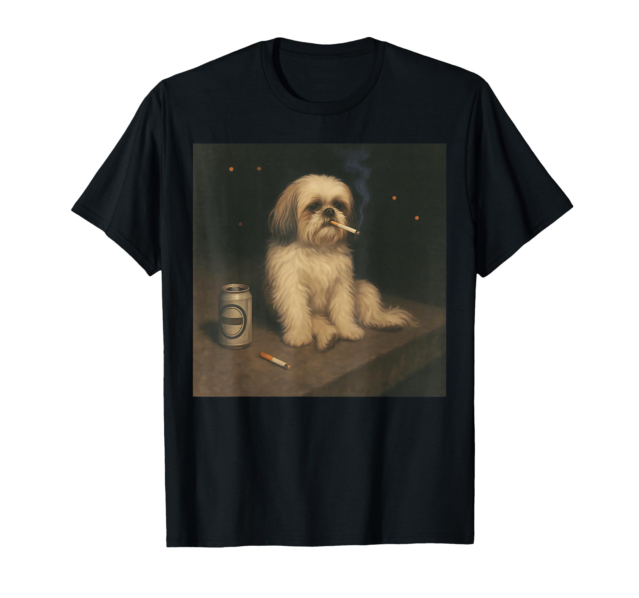 Shih Tzu Night Mood Funny Dog Smoking T-Shirt - Fun Novelty Design Unisex - T-Shirt, Sweatshirt, Hoodie
