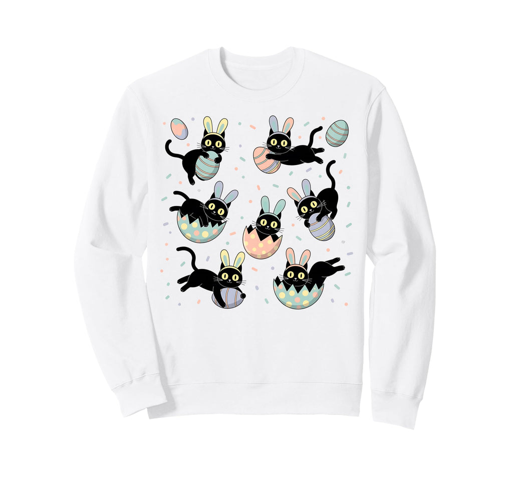 Black Cat Bunny Eggs Happy Easter Sweatshirt - Trendy Graphic Men Women - T-Shirt, Sweatshirt, Hoodie