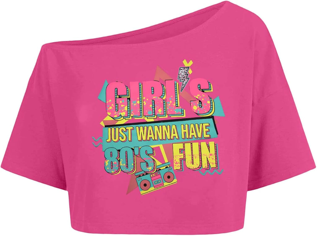 80s for Women Neon Off The Shoulder Crop Tops Girl's - Adult & Kids T-Shirts, Sweatshirts & Hoodies apparel design preview 1