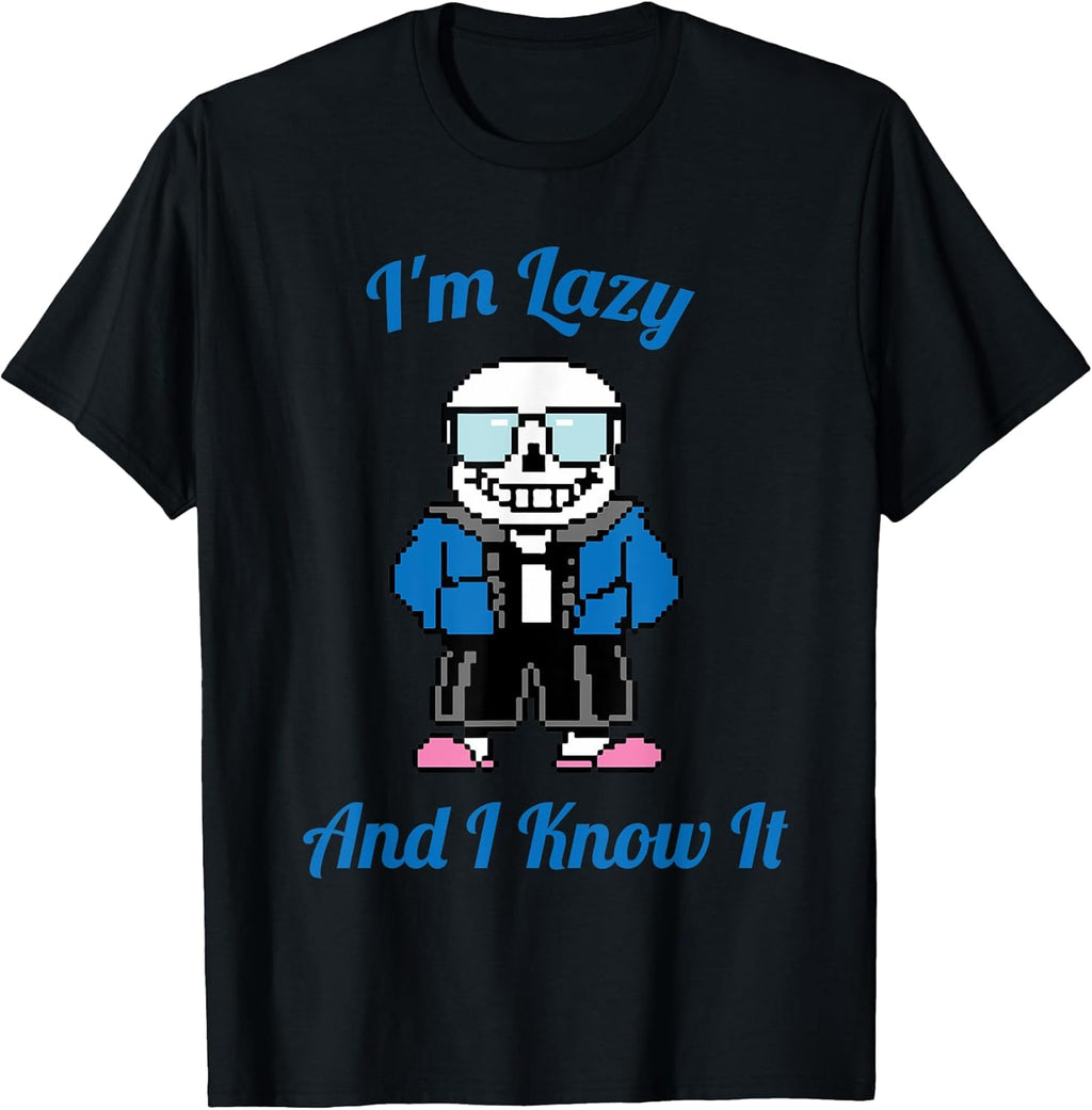 Sans Skeleton Cool Pixel Art I'm Lazy and I Know It - Adult & Kids T-Shirts, Sweatshirts & Hoodies apparel design preview 1