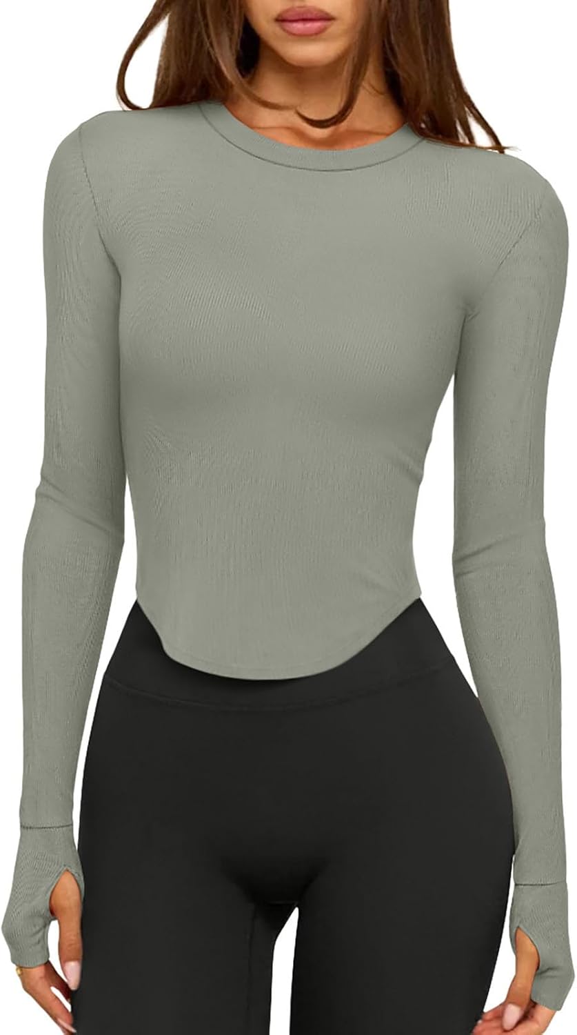 Womens Workout Tops Crop Crew Neck Ribbed Slim Fitted - Adult & Kids T-Shirts, Sweatshirts & Hoodies apparel design preview 1