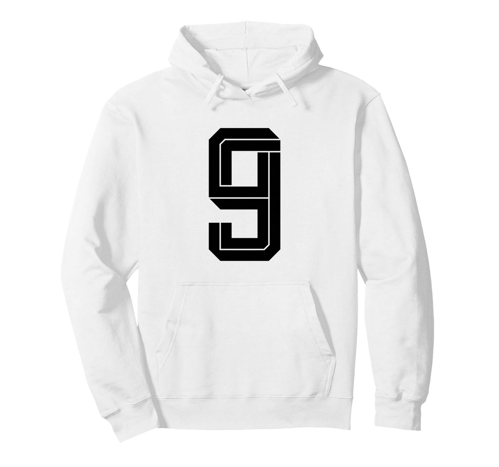 9 White Number 9 Sports Fan Soccer Hoodie - Casual Everyday Wear for Adults - T-Shirt, Sweatshirt, Hoodie