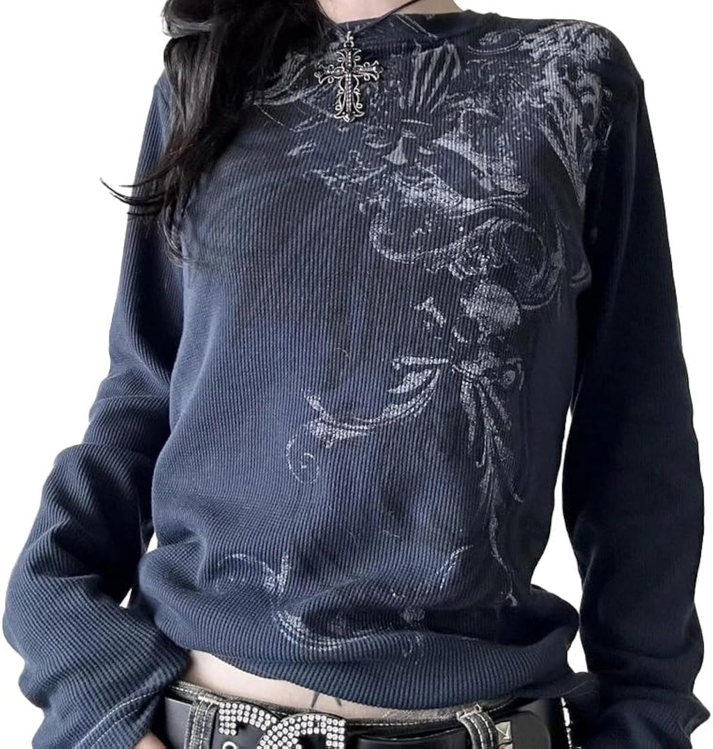 Y2K Grunge Graphic Goth Skulls Print Tops Women - Adult & Kids T-Shirts, Sweatshirts & Hoodies apparel design preview 1