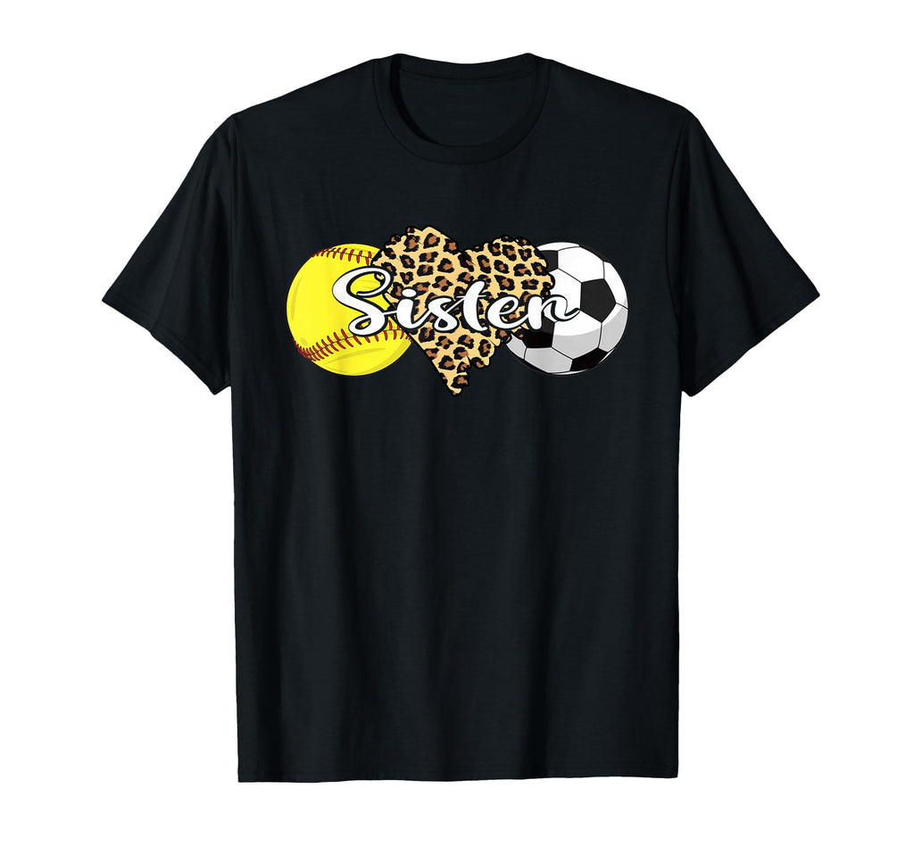 Sister Softball Soccer Leopard Heart T-Shirt - Custom Art Print Unisex - T-Shirt, Sweatshirt, Hoodie