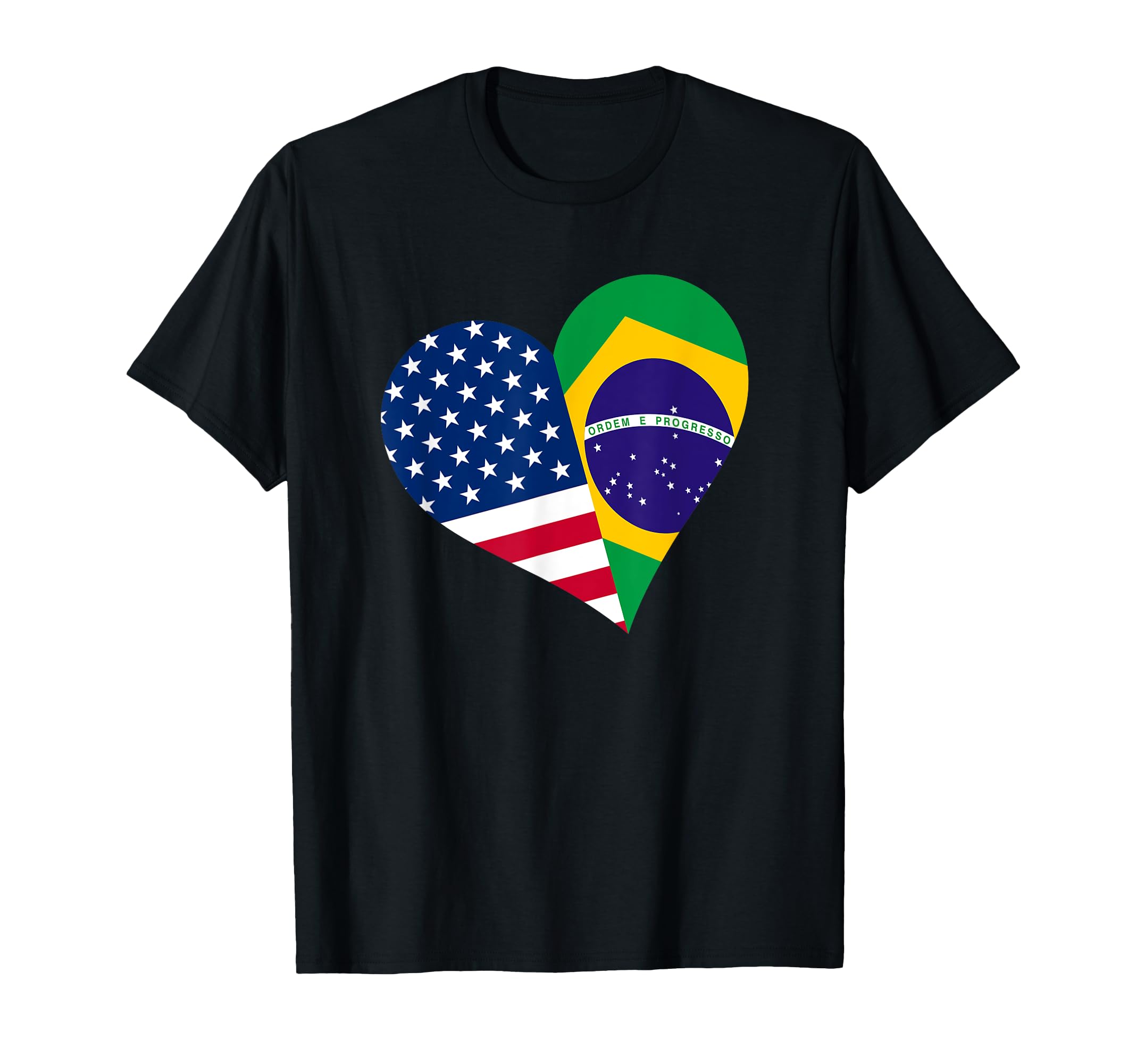 Brazil Usa Heart Brazilian American Flag T-Shirt - Custom Art Print Unisex - T-Shirt, Sweatshirt, Hoodie
