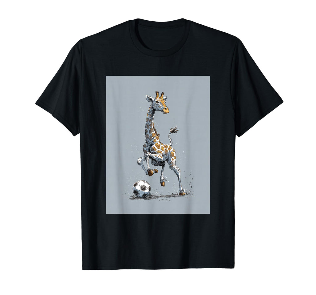 Giraffe Playing Soccer Portrait T-Shirt - Novelty Apparel Men Women - T-Shirt, Sweatshirt, Hoodie