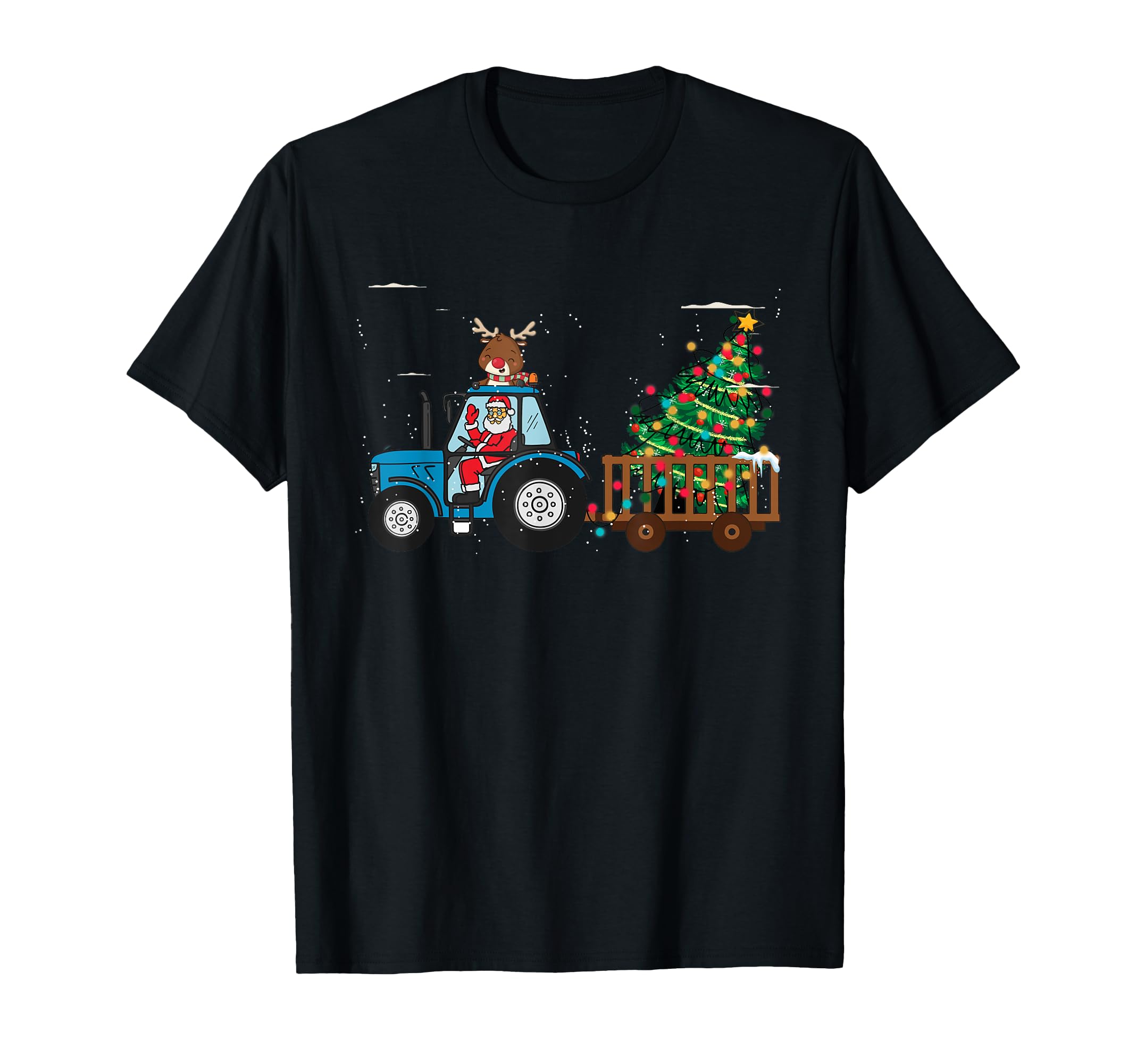 Farm Tractor Tree Lights Santa Hat T-Shirt - Fun Novelty Design Unisex - T-Shirt, Sweatshirt, Hoodie