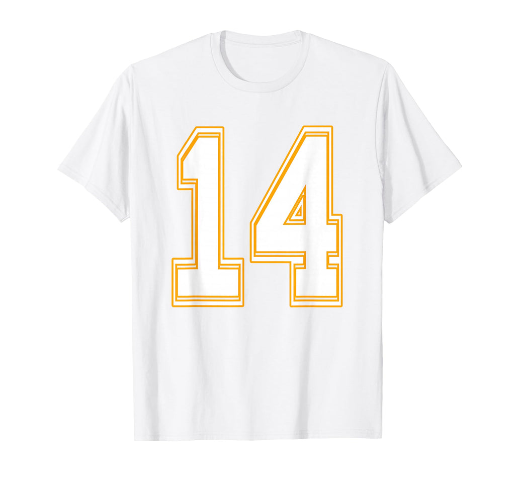 Number 14 Red Yellow White Football T-Shirt - Graphic Print Unisex - T-Shirt, Sweatshirt, Hoodie