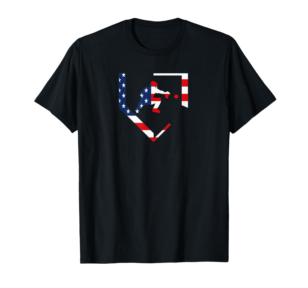 American Flag Baseball Catcher Gear T-Shirt - Custom Art Print for Adults - T-Shirt, Sweatshirt, Hoodie