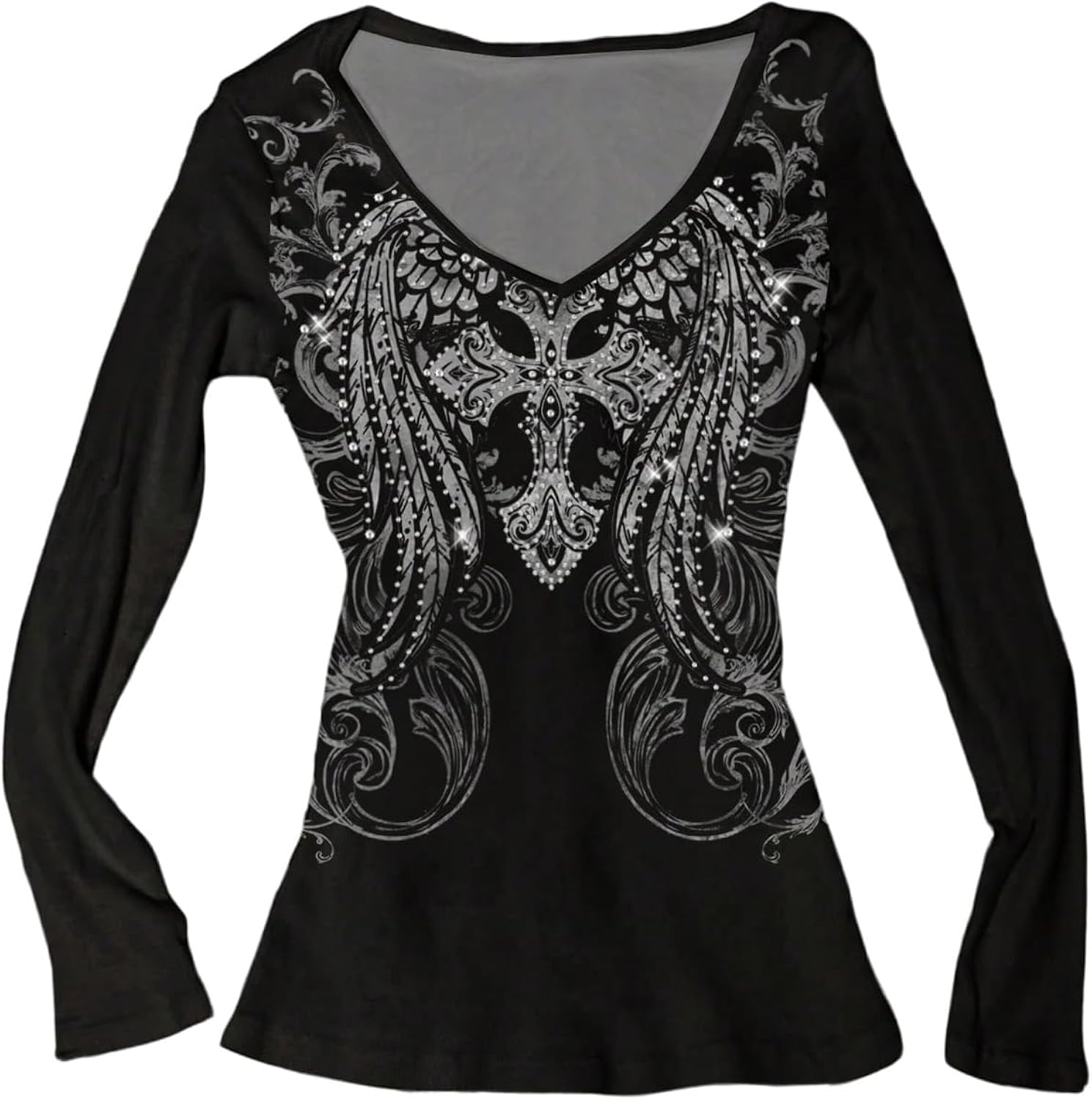 Women's Rhinestone Graphic Y2K Gothic V Neck 2000s - Adult & Kids T-Shirts, Sweatshirts & Hoodies apparel design preview 1