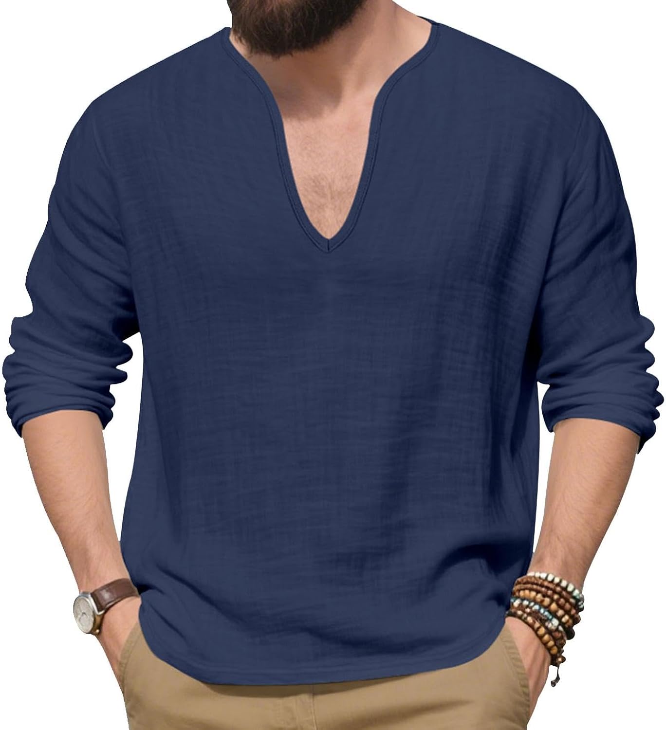 Linen V Neck for Men Solid Basic Casual Plus Size - Adult & Kids T-Shirts, Sweatshirts & Hoodies apparel design preview 1