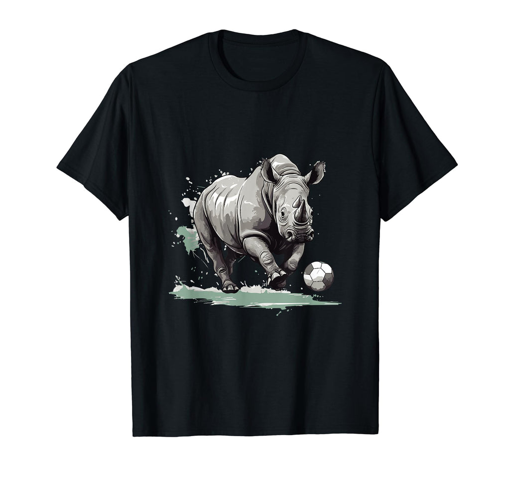 Rhino Playing Soccer Funny Animal T-Shirt - Casual Everyday Wear Unisex - T-Shirt, Sweatshirt, Hoodie