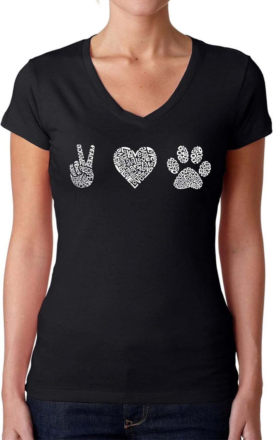 Peace Love Dogs Women's Word Art V-Neck - Adult & Kids T-Shirts, Sweatshirts & Hoodies apparel design preview 1