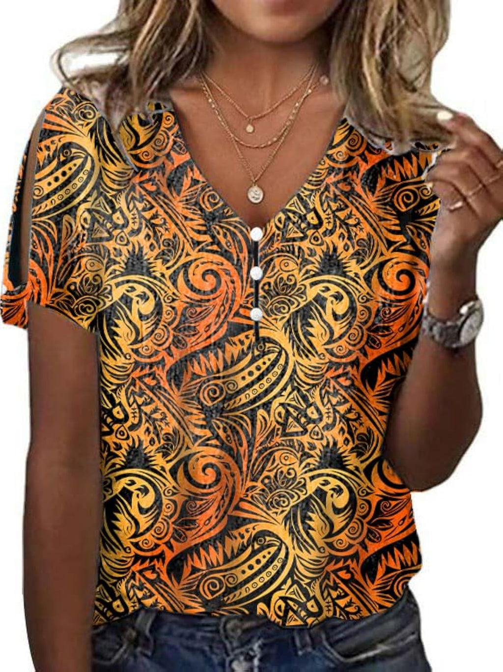 Boho Tops for Women Flower Print Fashion Summer Short - Adult & Kids T-Shirts, Sweatshirts & Hoodies apparel design preview 1