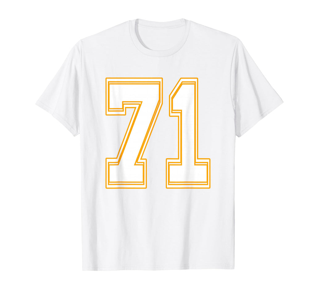 Number 71 Red Yellow White Football T-Shirt - Novelty Apparel for Adults - T-Shirt, Sweatshirt, Hoodie
