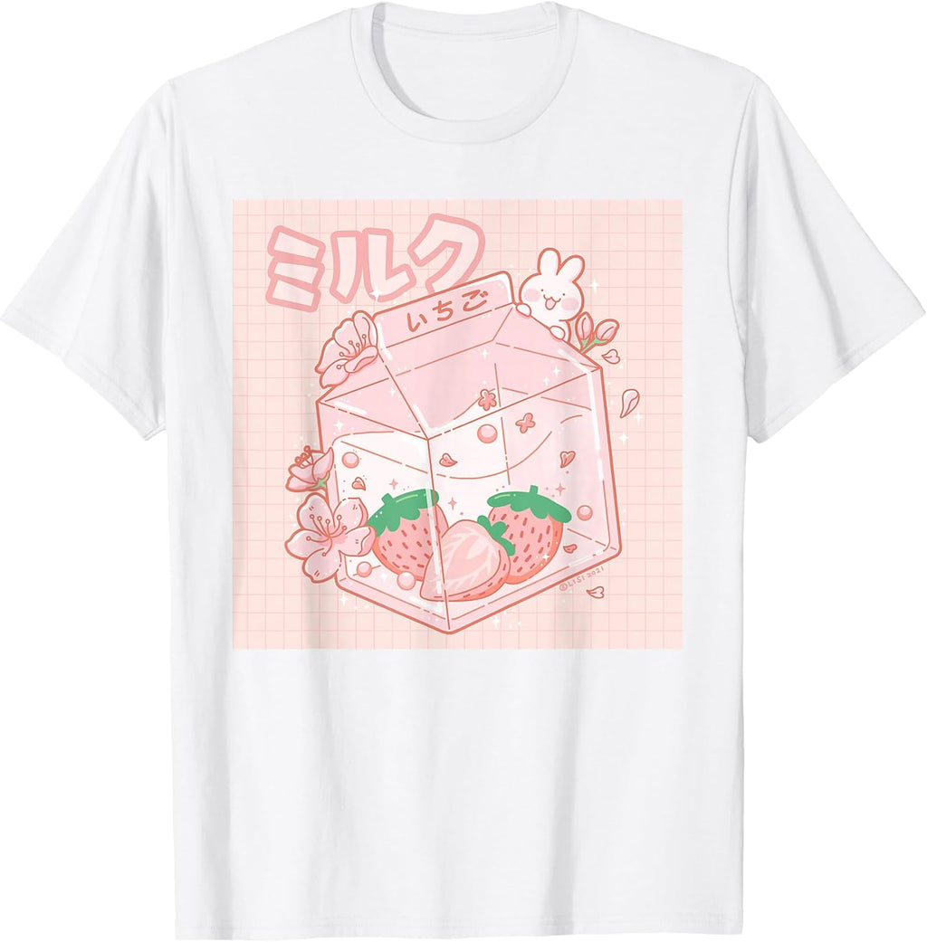 Strawberry Milk Bunny Japanese Kawaii Anime Aesthetic - Adult & Kids T-Shirts, Sweatshirts & Hoodies apparel design preview 1