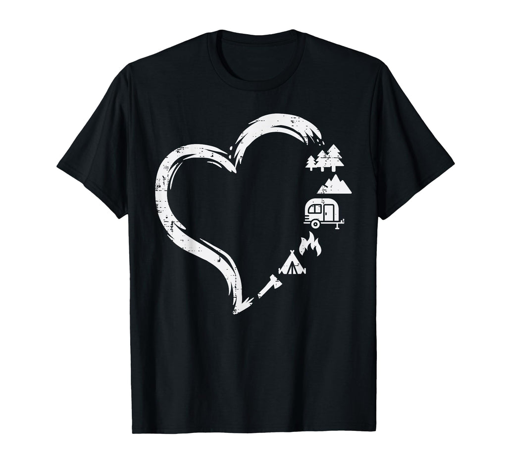 Trees Rv Van Campfire Tent Heart T-Shirt - Fun Novelty Design for Adults - T-Shirt, Sweatshirt, Hoodie
