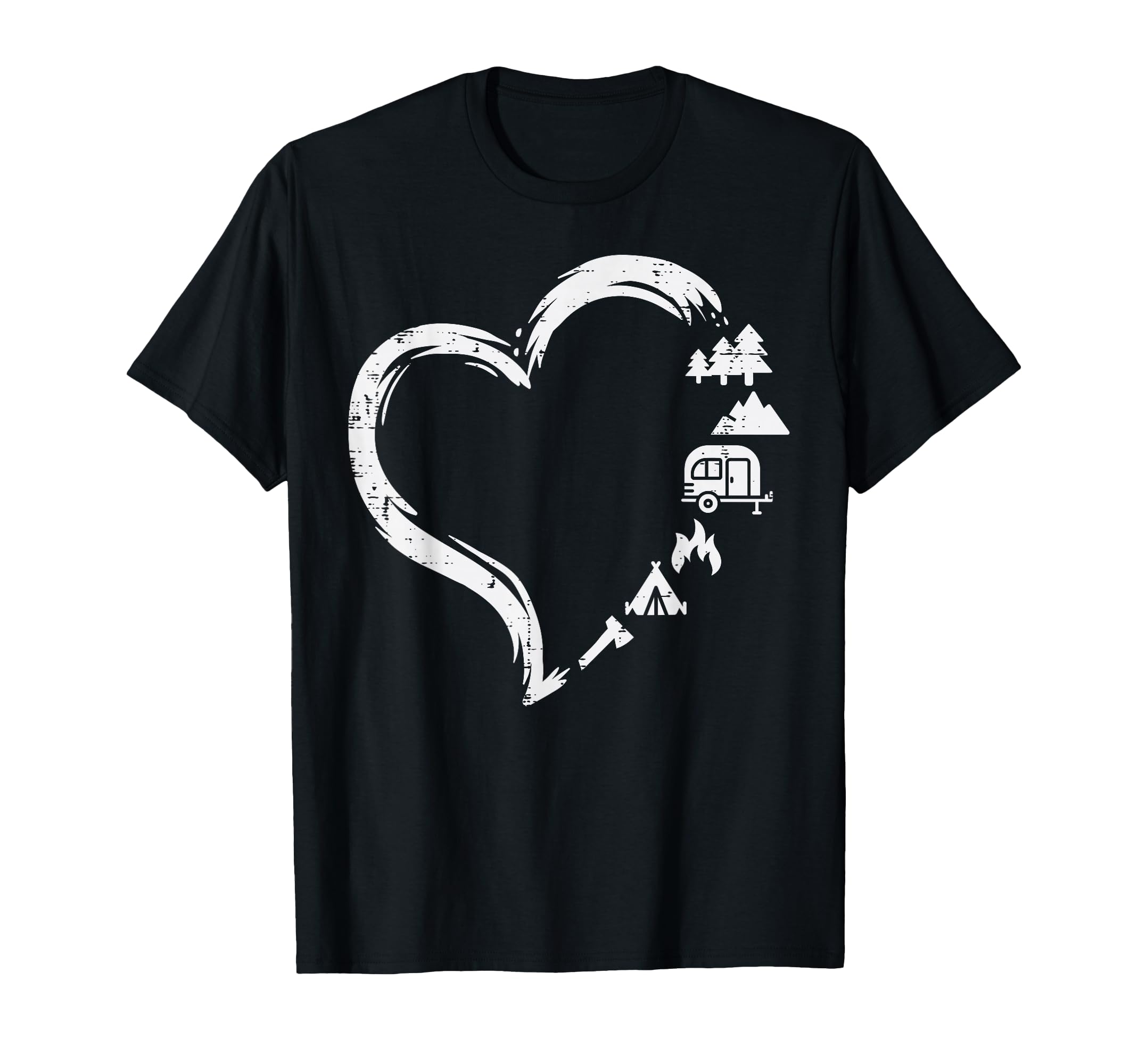 Trees Rv Van Campfire Tent Heart T-Shirt - Fun Novelty Design for Adults - T-Shirt, Sweatshirt, Hoodie