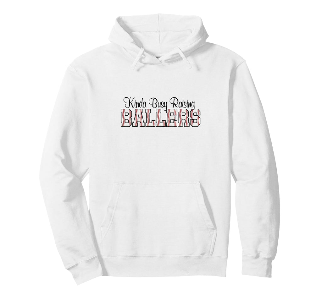 Kinda Busy Raising Ballers Funny Hoodie - Minimalist Print for Adults - T-Shirt, Sweatshirt, Hoodie