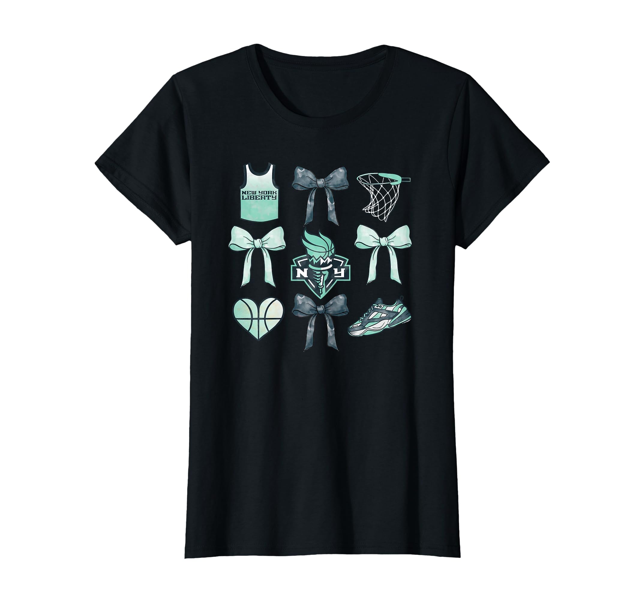 Wnba New York Liberty Bow Grid T-Shirt - Novelty Apparel for Adults - T-Shirt, Sweatshirt, Hoodie