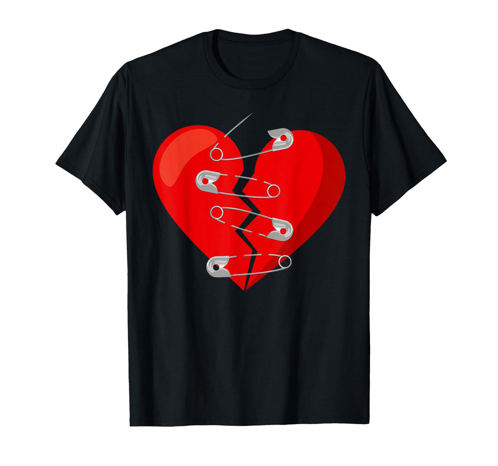 Heart Broken Safety Pins Anti Valentine T-Shirt - Aesthetic Graphic Unisex - T-Shirt, Sweatshirt, Hoodie