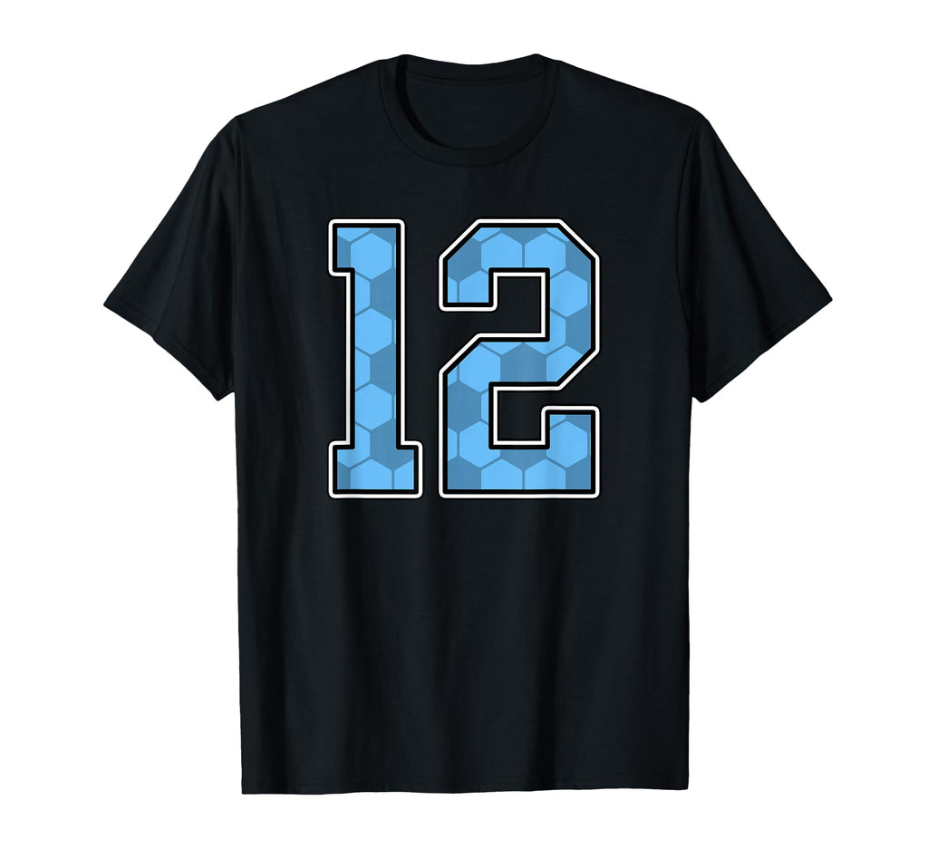 Blue Soccer Pattern Number 12 Jersey T-Shirt - Minimalist Print for Adults - T-Shirt, Sweatshirt, Hoodie