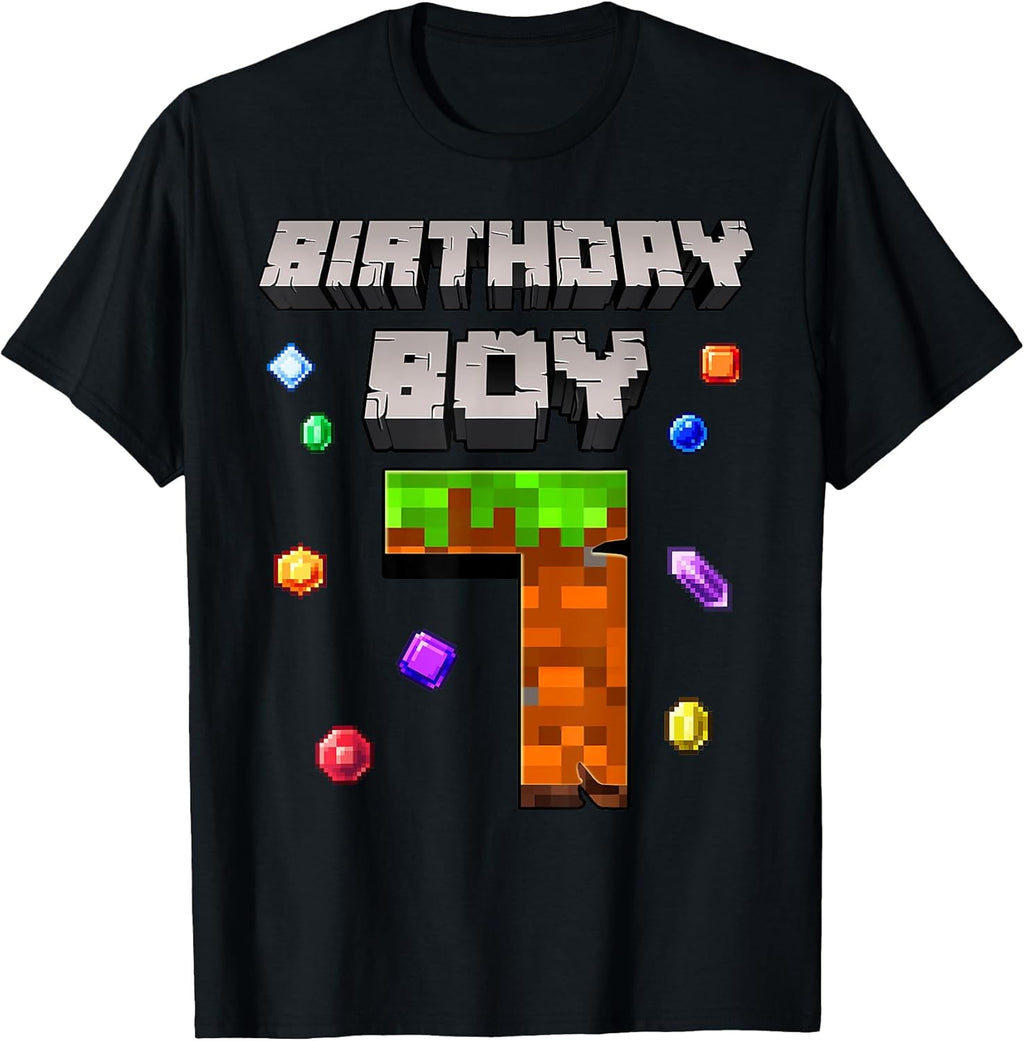 7th Birthday Boy 7 Video Gamer Pixel Number Seven - Adult & Kids T-Shirts, Sweatshirts & Hoodies apparel design preview 1