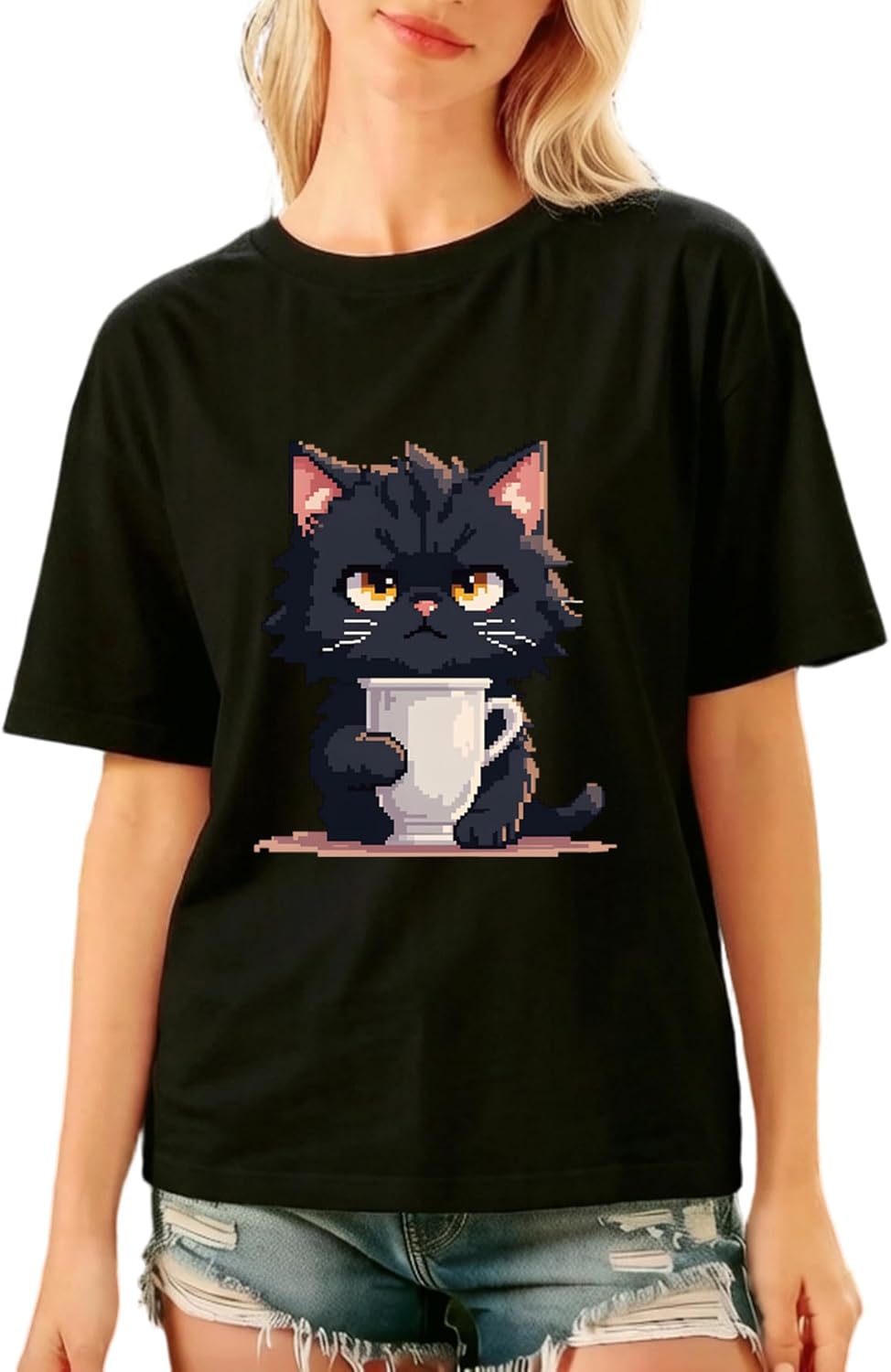Funny Cat for Women Cute Pixel Art Graphic Summer - Adult & Kids T-Shirts, Sweatshirts & Hoodies apparel design preview 1