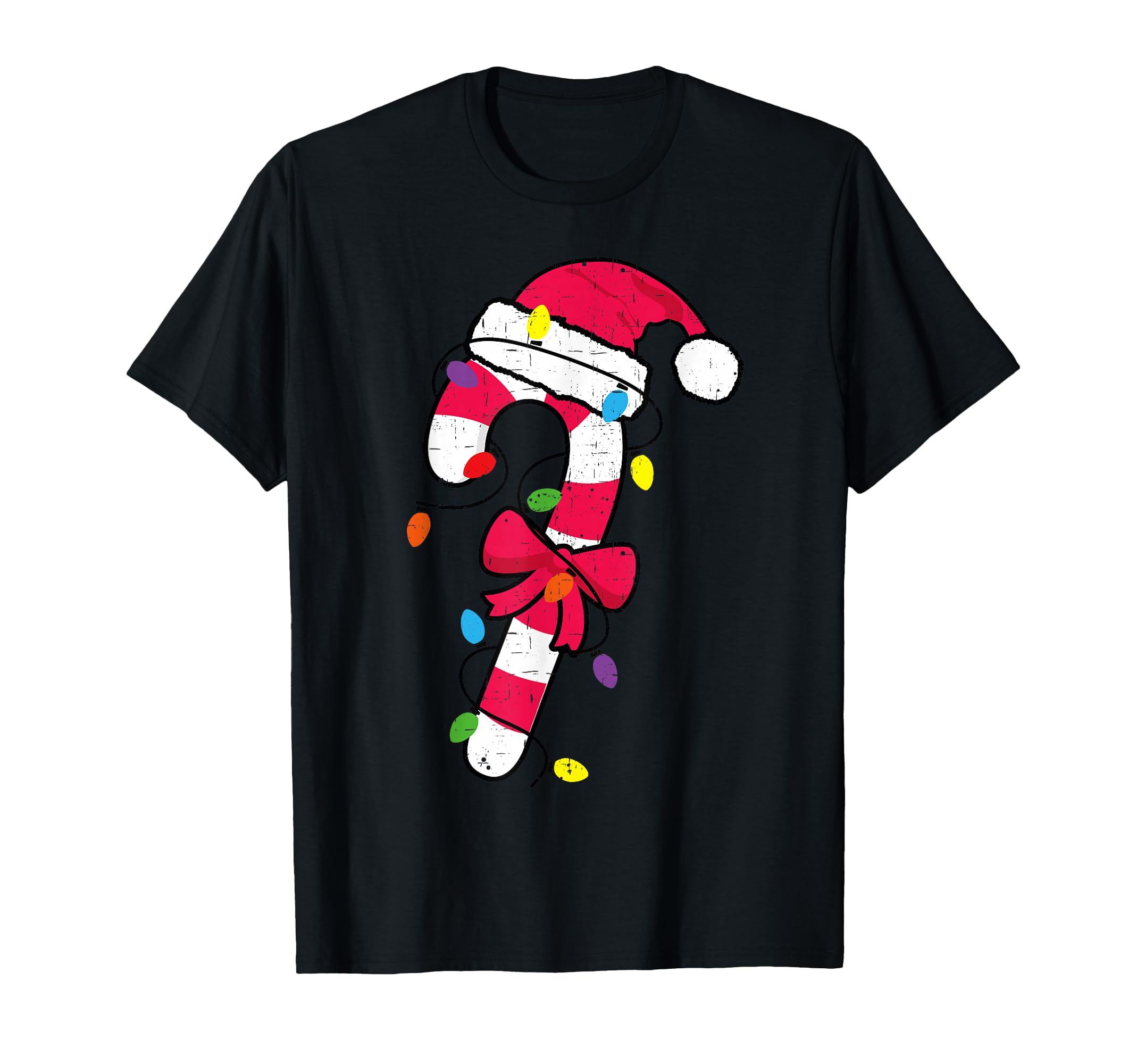 Candy Cane Santa Hat And Lights T-Shirt - Trendy Graphic for Adults - T-Shirt, Sweatshirt, Hoodie