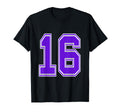 Purple Number 16 Football Baseball T-Shirt - Custom Art Print for Adults - T-Shirt, Sweatshirt, Hoodie