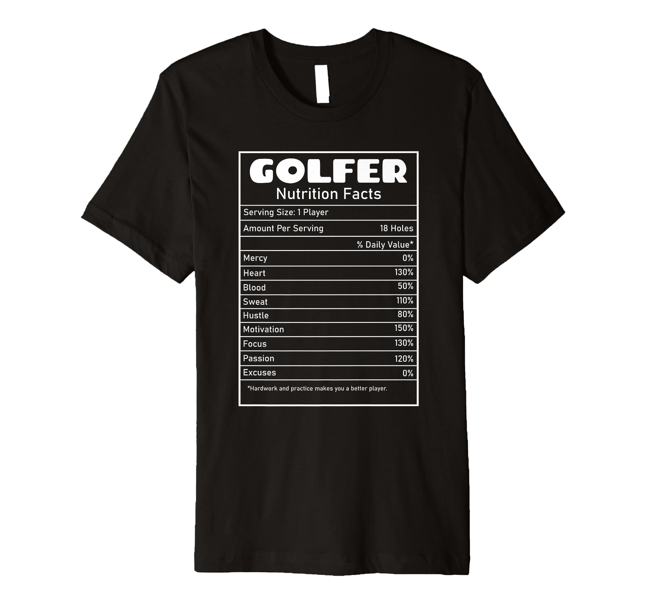 Golfer Nutrition Facts Funny Golf T-Shirt - Fun Novelty Design for Adults - T-Shirt, Sweatshirt, Hoodie