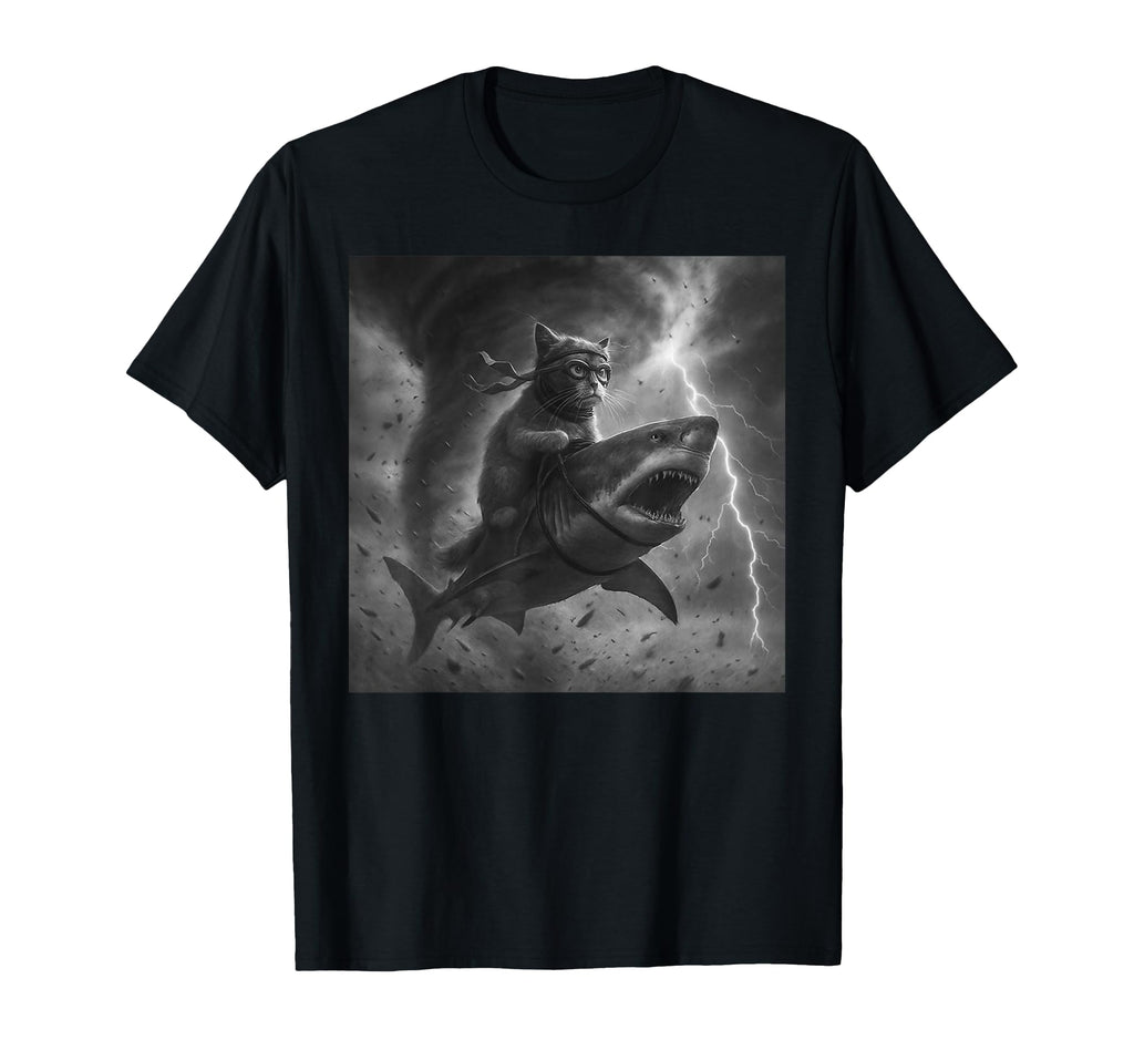 Funny Cat Riding Shark Tornado Meme T-Shirt - Unique Graphic for Adults - T-Shirt, Sweatshirt, Hoodie