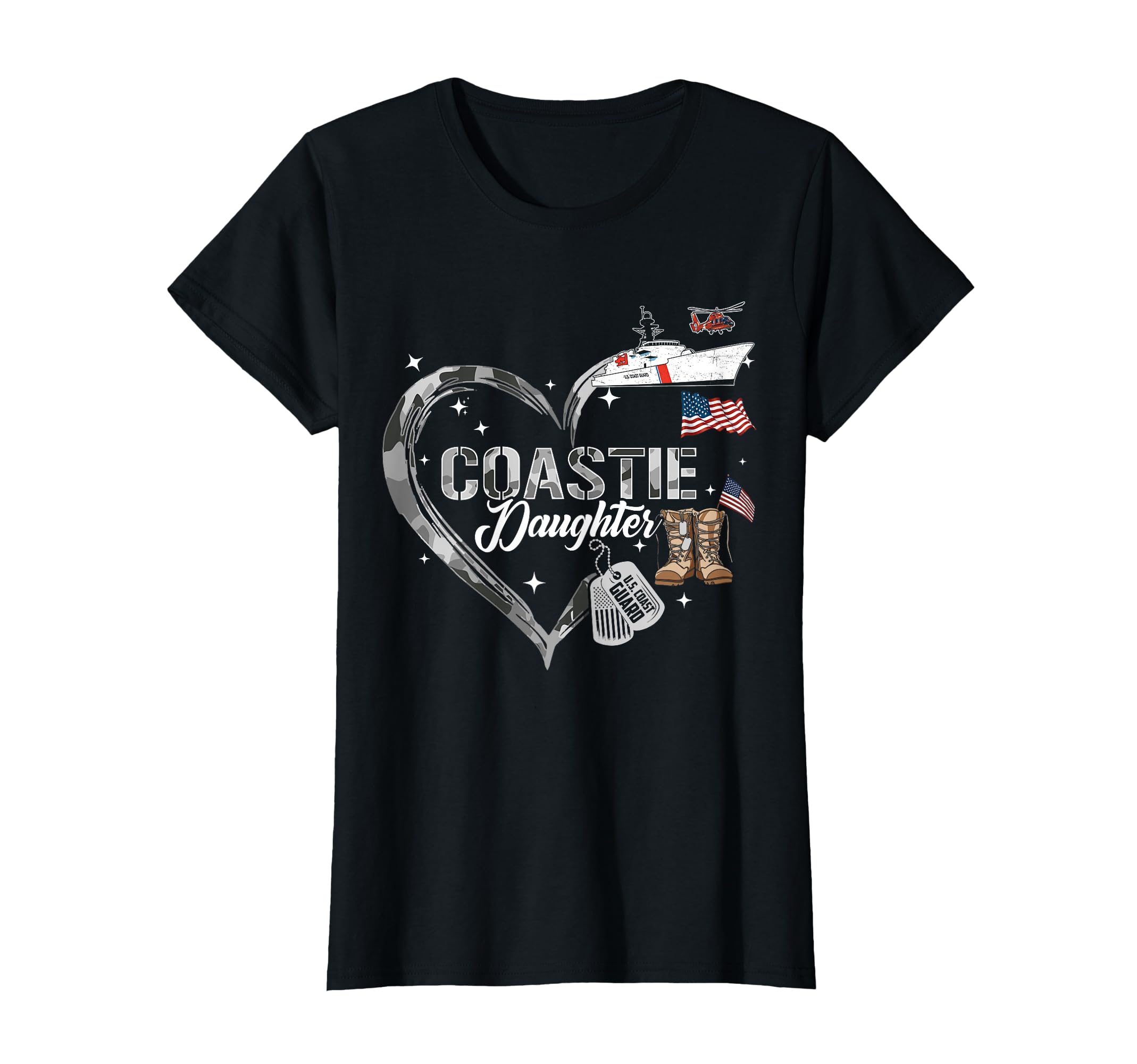 Proud Coastie Daughter Camo Heart Coast T-Shirt - Aesthetic Graphic Unisex - T-Shirt, Sweatshirt, Hoodie