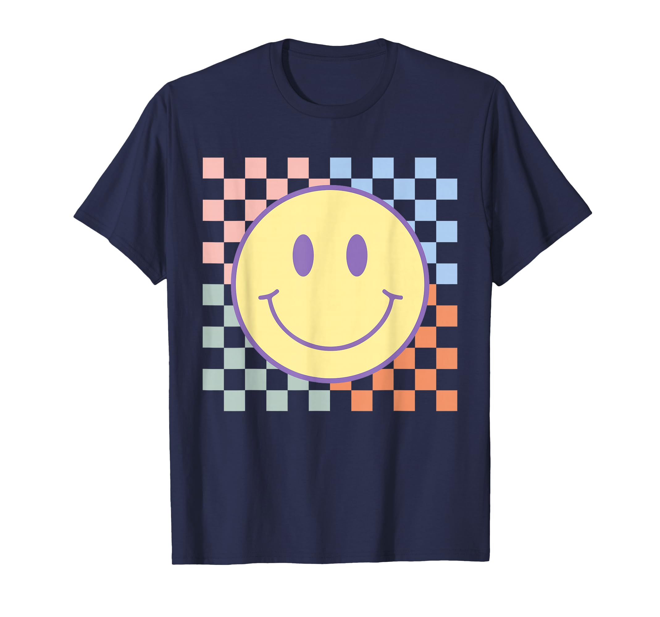 Happy Face Checkered Pattern Smile T-Shirt - Unique Graphic for Adults - T-Shirt, Sweatshirt, Hoodie