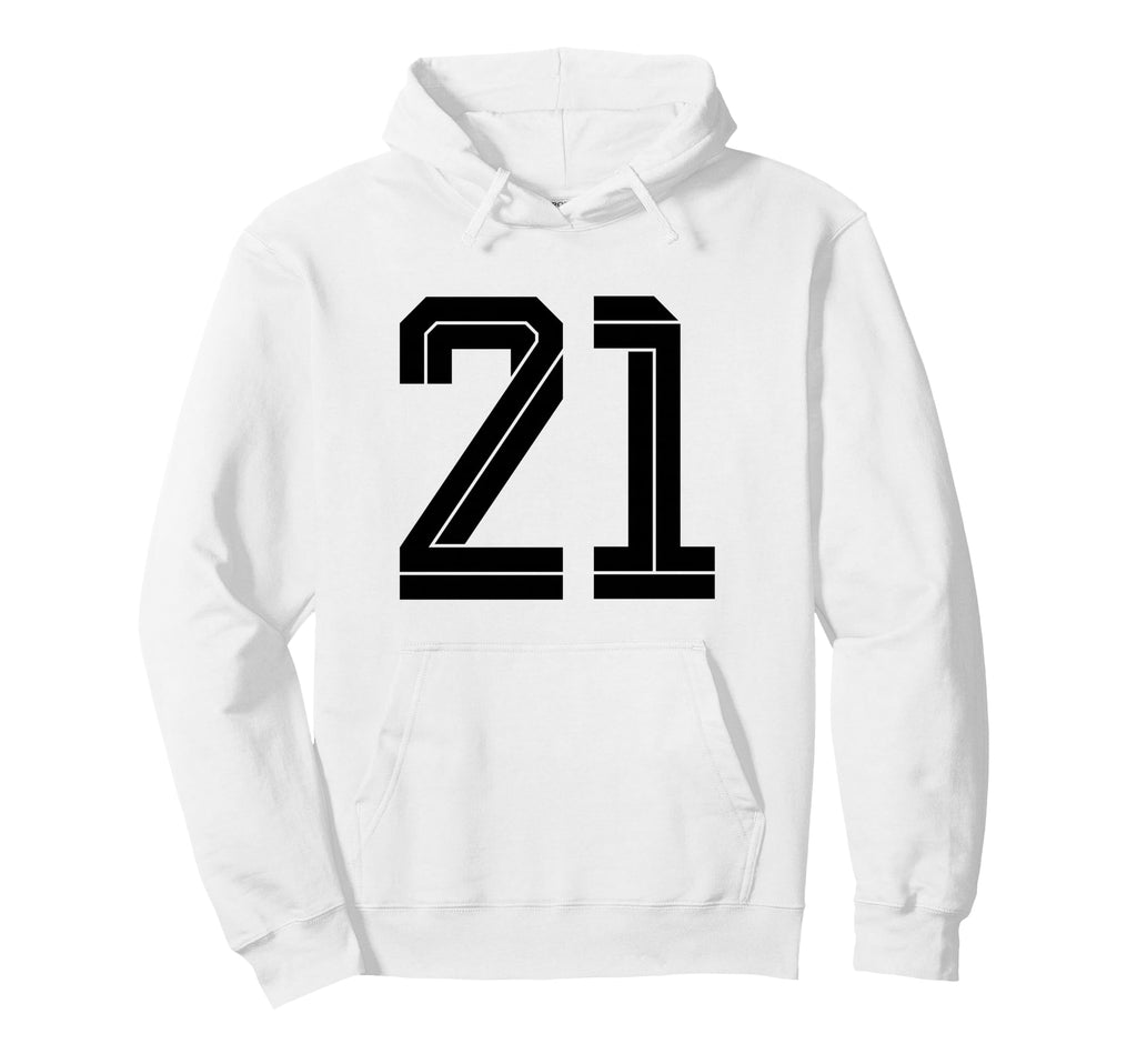 21 White Number 21 Sports Fan Soccer Hoodie - Fun Novelty Design for Adults - T-Shirt, Sweatshirt, Hoodie