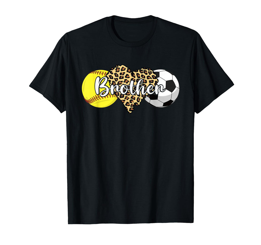 Brother Softball Soccer Leopard Heart T-Shirt - Unique Graphic Men Women - T-Shirt, Sweatshirt, Hoodie