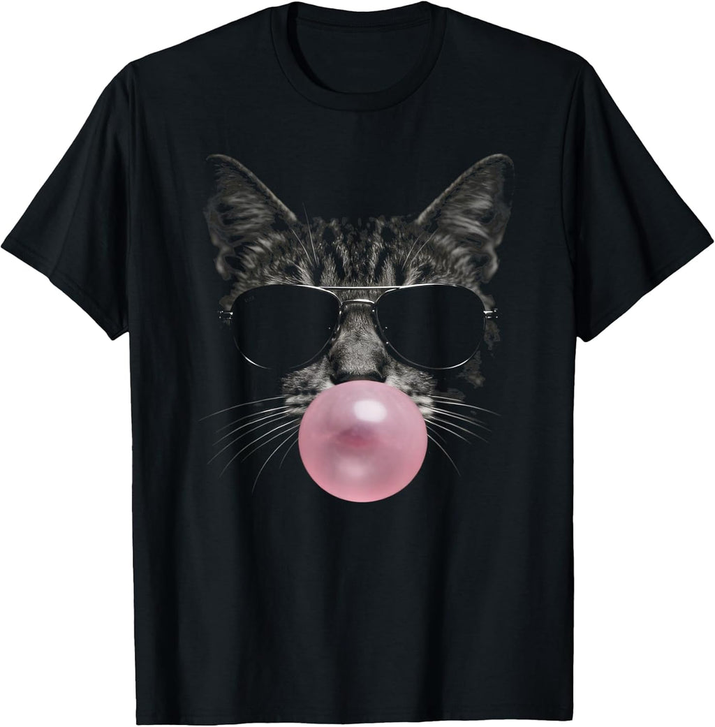 Funny Cat Blowing A Bubble with Sunglasses Urban Cool - Adult & Kids T-Shirts, Sweatshirts & Hoodies apparel design preview 1
