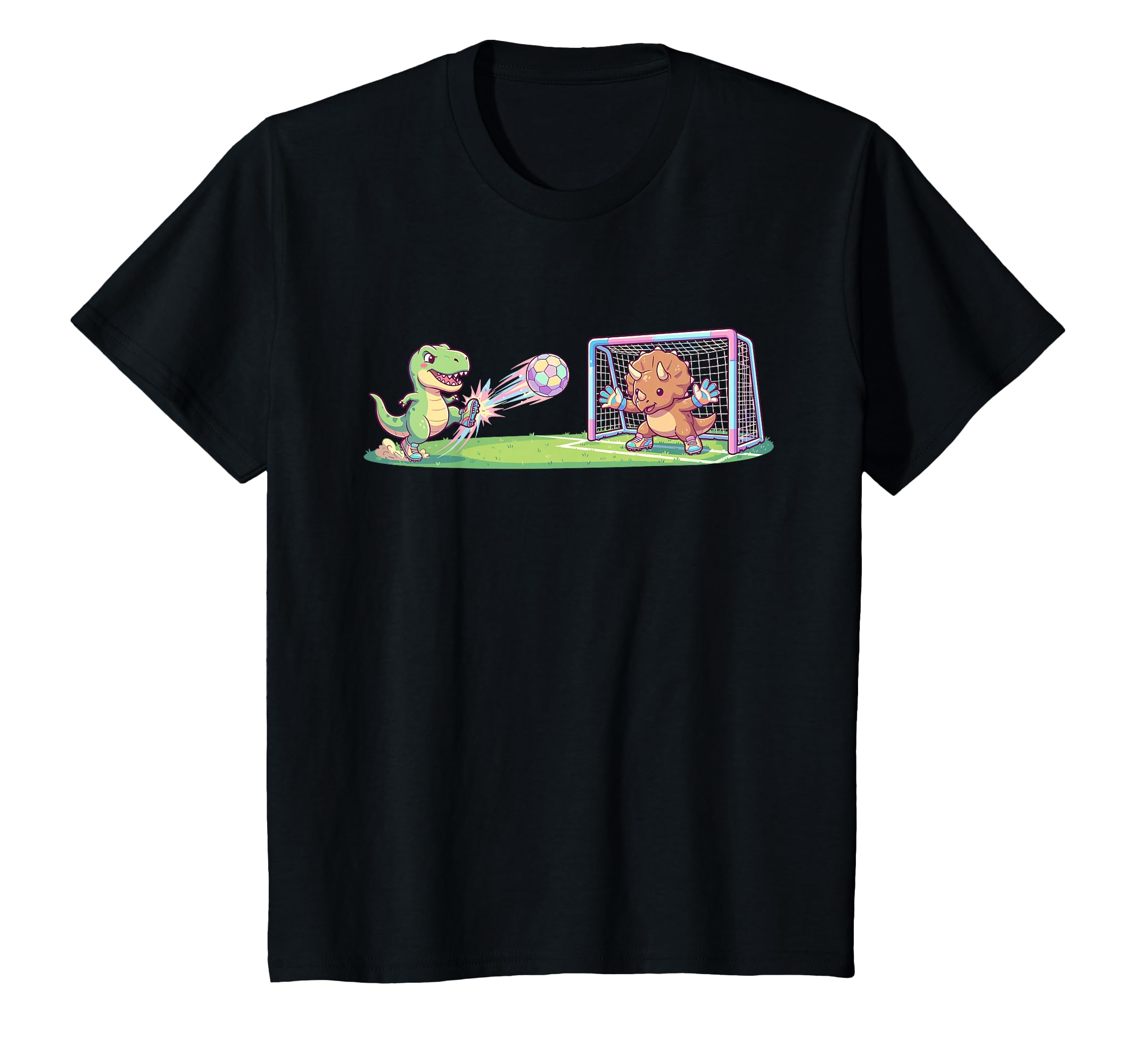 T Rex Kicks Ball Triceratops T-Shirt - Fun Novelty Design for Adults - T-Shirt, Sweatshirt, Hoodie