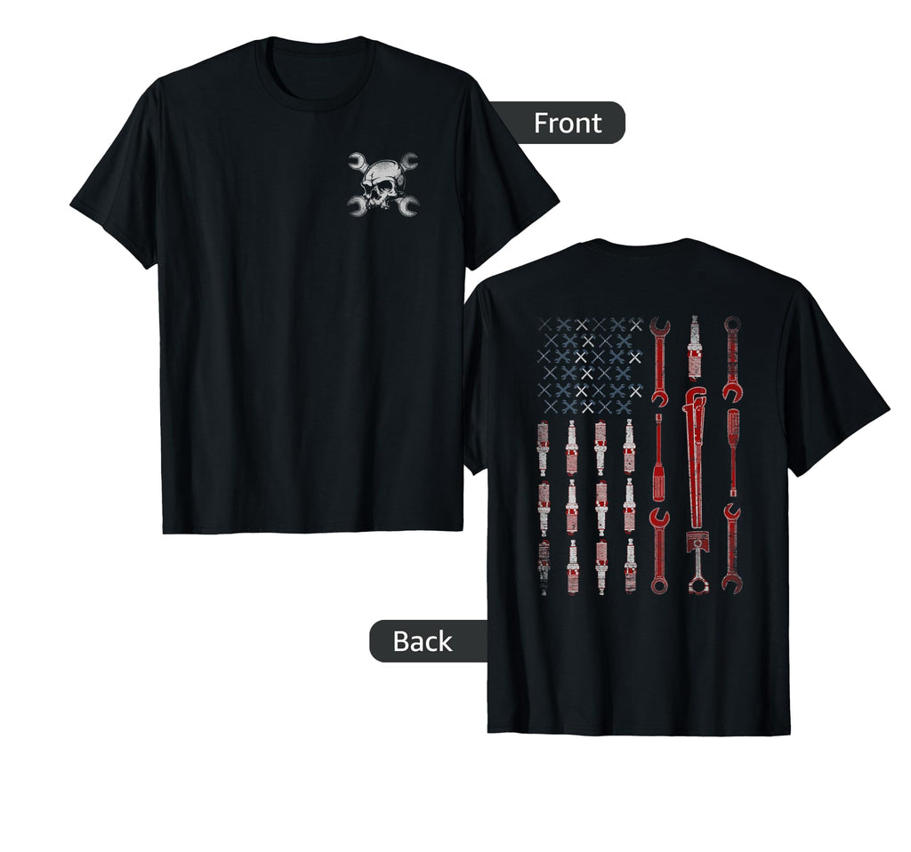 Mechanic Usa Flag Front And Back T-Shirt - Streetwear Style Men Women - T-Shirt, Sweatshirt, Hoodie
